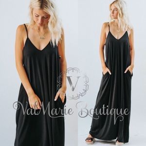 Black spaghetti strap boho maxi dress